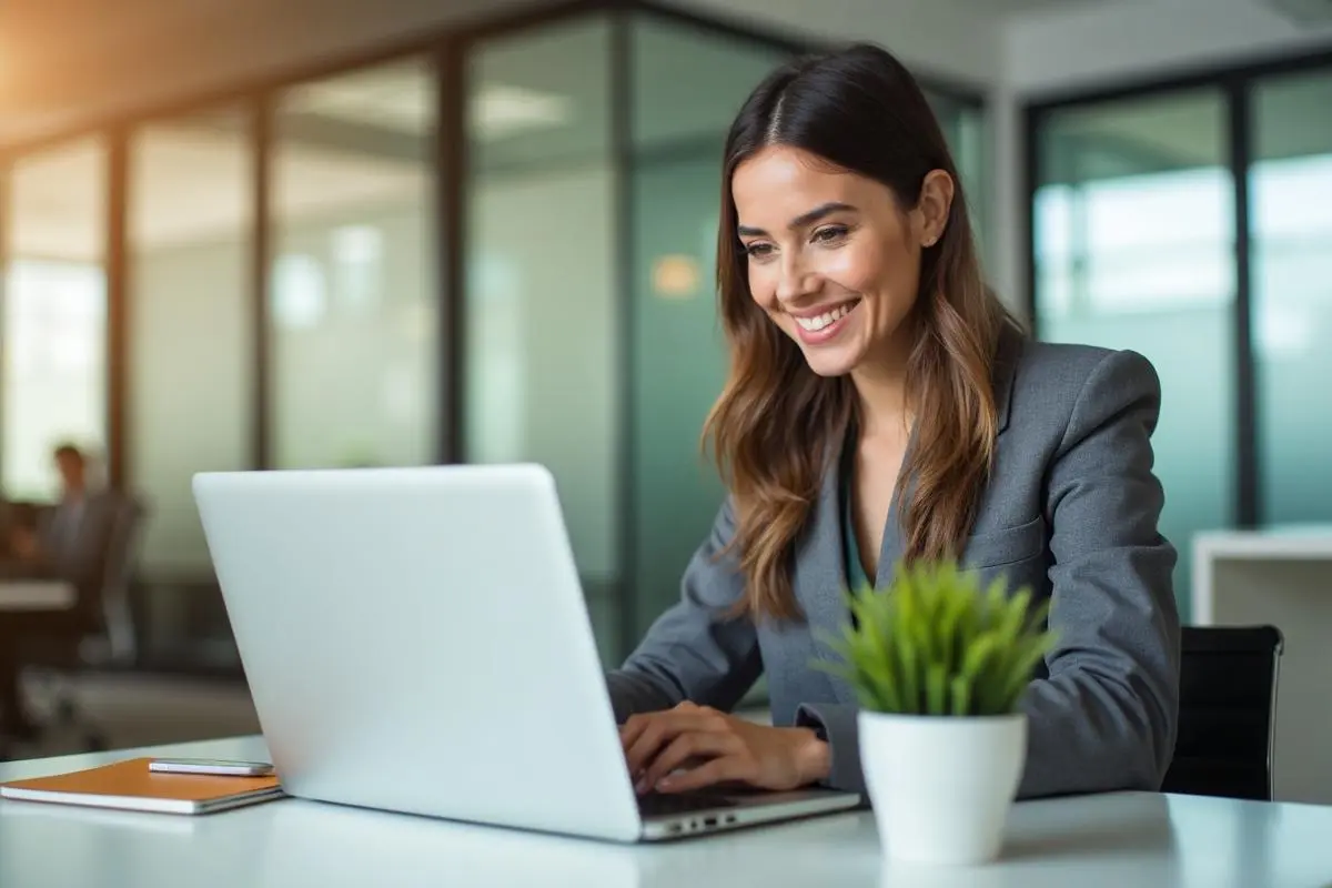 Professional using laptop for online training